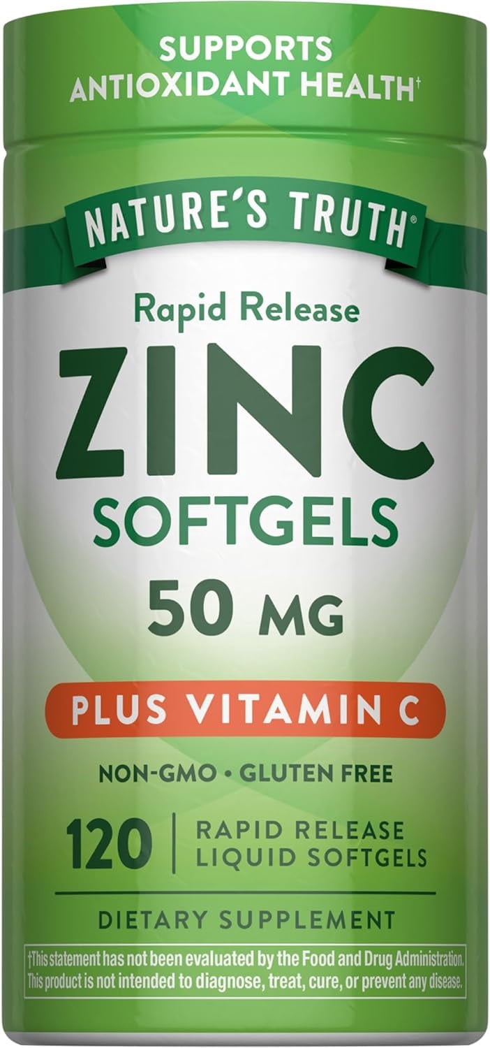 Zinc with Vitamin C | 50mg | 120 Softgels | For Men and Women | by Nature's Truth