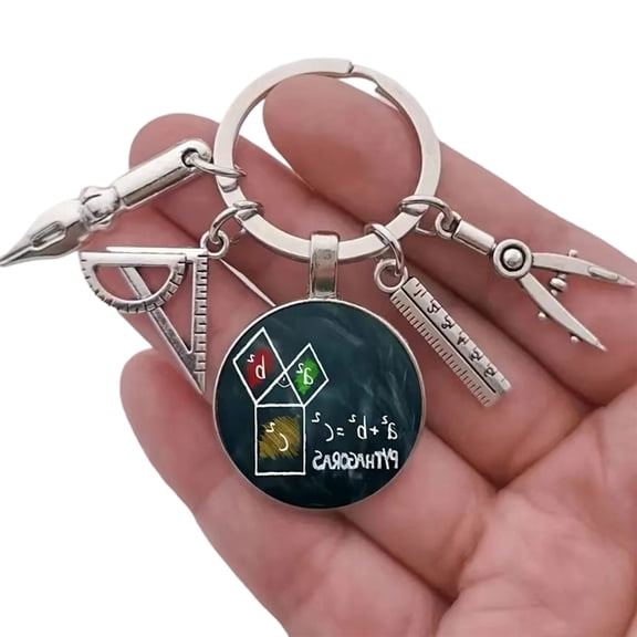 Zincs Alloy Retro Math Formulas Geometry Science Round Glass Keychain Accessory Inspirational Gift for Women Men