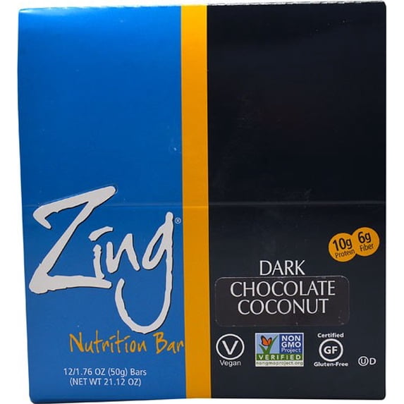 Zing Bars, Nutrition Bar, Dark Chocolate Coconut, 1.76 Oz Bars, 1.76 Oz, Pack Of 12