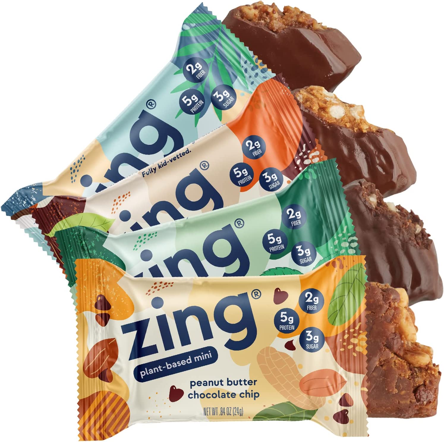 Zing Bars Plant Based Protein Bar Minis, Variety Pack, 100 Calorie, 24