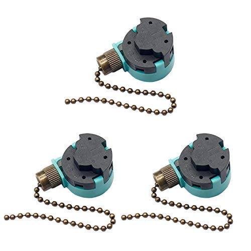 Zing Ear Antique Brass Ceiling Fan Switch 3 Speed 4 Wire Pull Chain Zipper Switch Control ZE-268S6 Replace 3 Speed Control Switch Ceiling Fans, Lamps, Wall Lamps, Cabinet Lights (3)