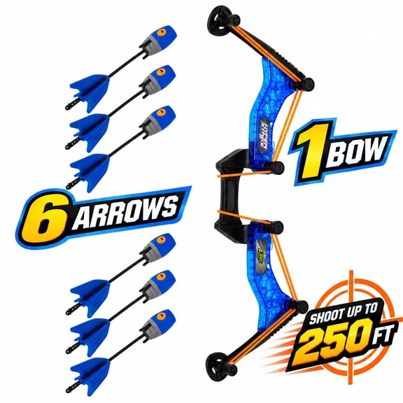 Zing HyperStrike Bow & Arrow Toy Set, 6 Zonic Whistle Foam Arrows Shoot Up to 250FT (Blue)