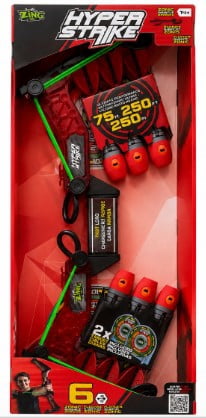 Zing HyperStrike Bow & Arrow Toy Set Red with 6 Zonic Whistle Foam Arrows and 2 Target Cans