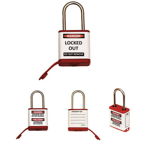 Zing Lockout Padlock,1-1/2" Shackle Height 800KD-RED