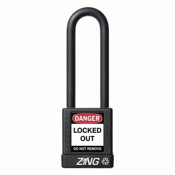 Lockout Padlock, Keyed Different, Aluminum, Black, 3 in Shackle Height, 1 1/2 in Body Width