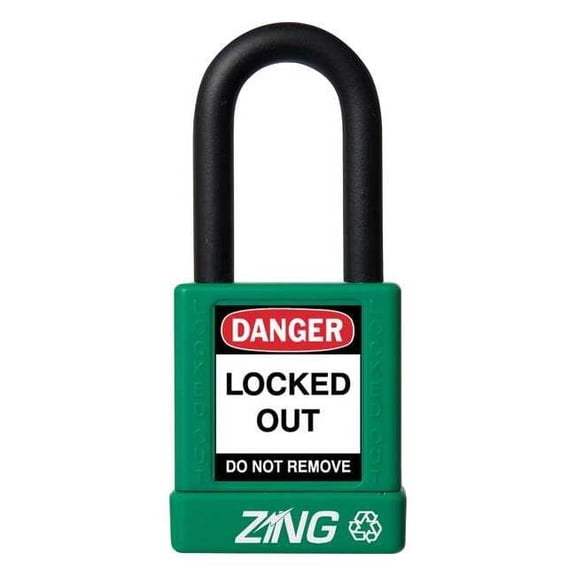 Lockout Padlock, Keyed Different, Aluminum, Green, 1 1/2 in Shackle Height, 1 1/2 in Body Width