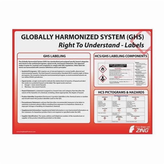 Zing Poster, Right To Understand - GHS Labeling, Plastic, 24 in W, 18 in H 6037
