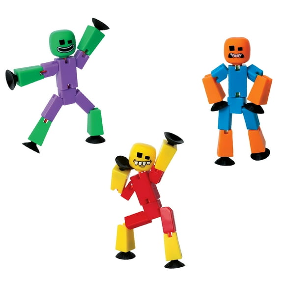 Zing StikBot Crazy Faces 3-Pack  Exclusive Solid Colors | Posable Action Figures with Suction Cups for Stop-Motion Animation & Creative Play | Award-Winning STEAM Toy, Age 4+