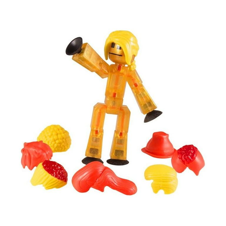Zing Stikbot Translucent Orange Hair Action Pack with Hair and Hand Clips Poseable Action Figure for Making Stop Motion Animation