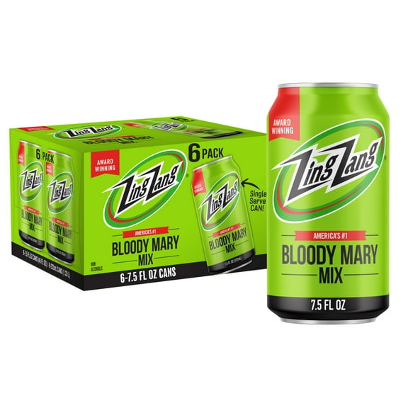 Zing Zang Bloody Mary Mix, Non-Alcoholic Cocktail Mixer, 7.5 Fl Oz Cans (Pack of 6)
