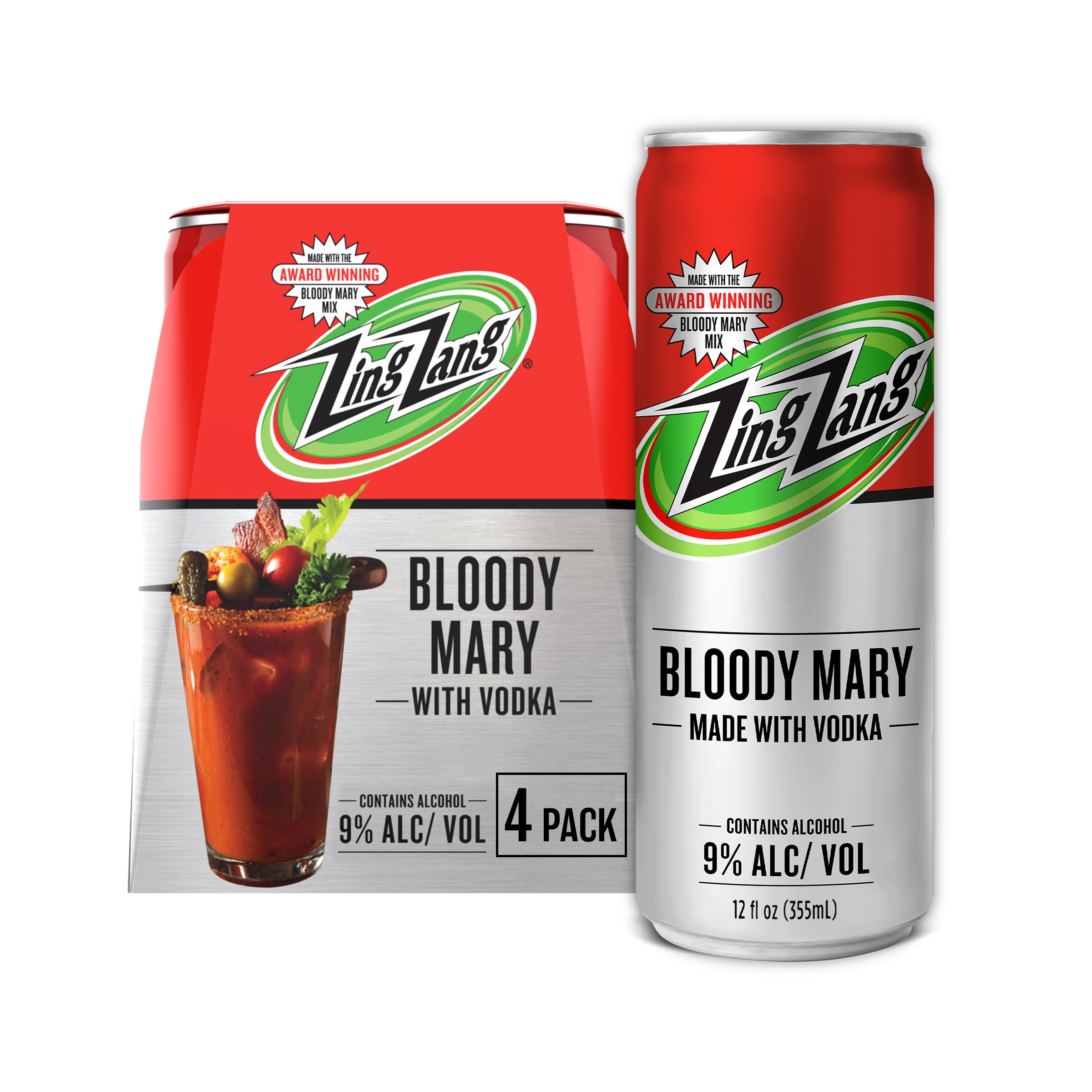 Zing Zang Bloody Mary with Vodka Alcoholic ReadytoDrink Canned Cocktails 12 Fl Oz Can (Pack of