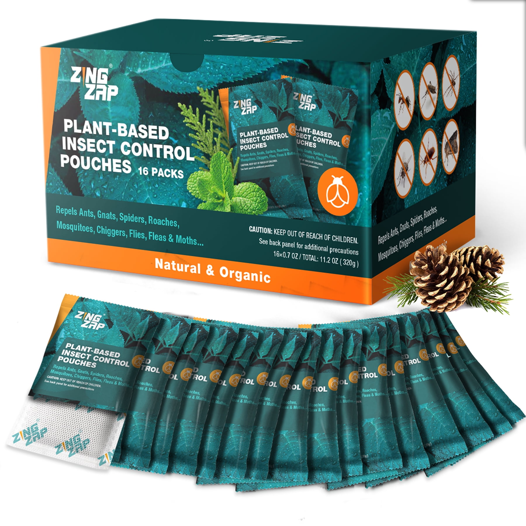 ZingZap Aromatic Sachet Natural Repellent Pouch 16-Pack, All-Natural Ingredients, Lasting Deterrence, Strong Prevention