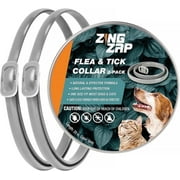 ZingZap Flea & Tick Collar 2-Pack Gray, Protects from Biting Insects, Adjustable Fits Both Dogs & Cats, Built-in Plant Based Formula, Slow-Release Lasting Protection, Waterproof