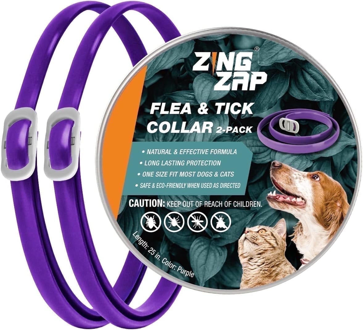 ZingZap Flea Tick Collar for Dogs Cats, Natural, Safe