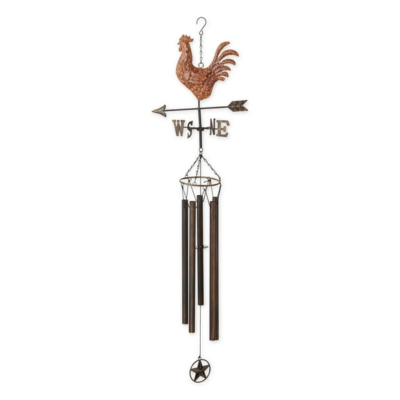 Zingz Home Iron Weathervane Wind Chime - 45x11.75x7 - Copper Rooster