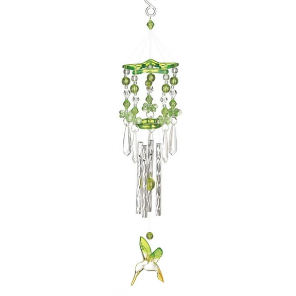 Zingz & Thingz 0.75" Green and Clear Metal Acrylic Hummingbird Wind Chimes