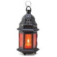 thumbnail image 1 of Zingz & Thingz 10.25" Moroccan Hanging Glass Candle Lantern in Black and Orange, 1 of 2