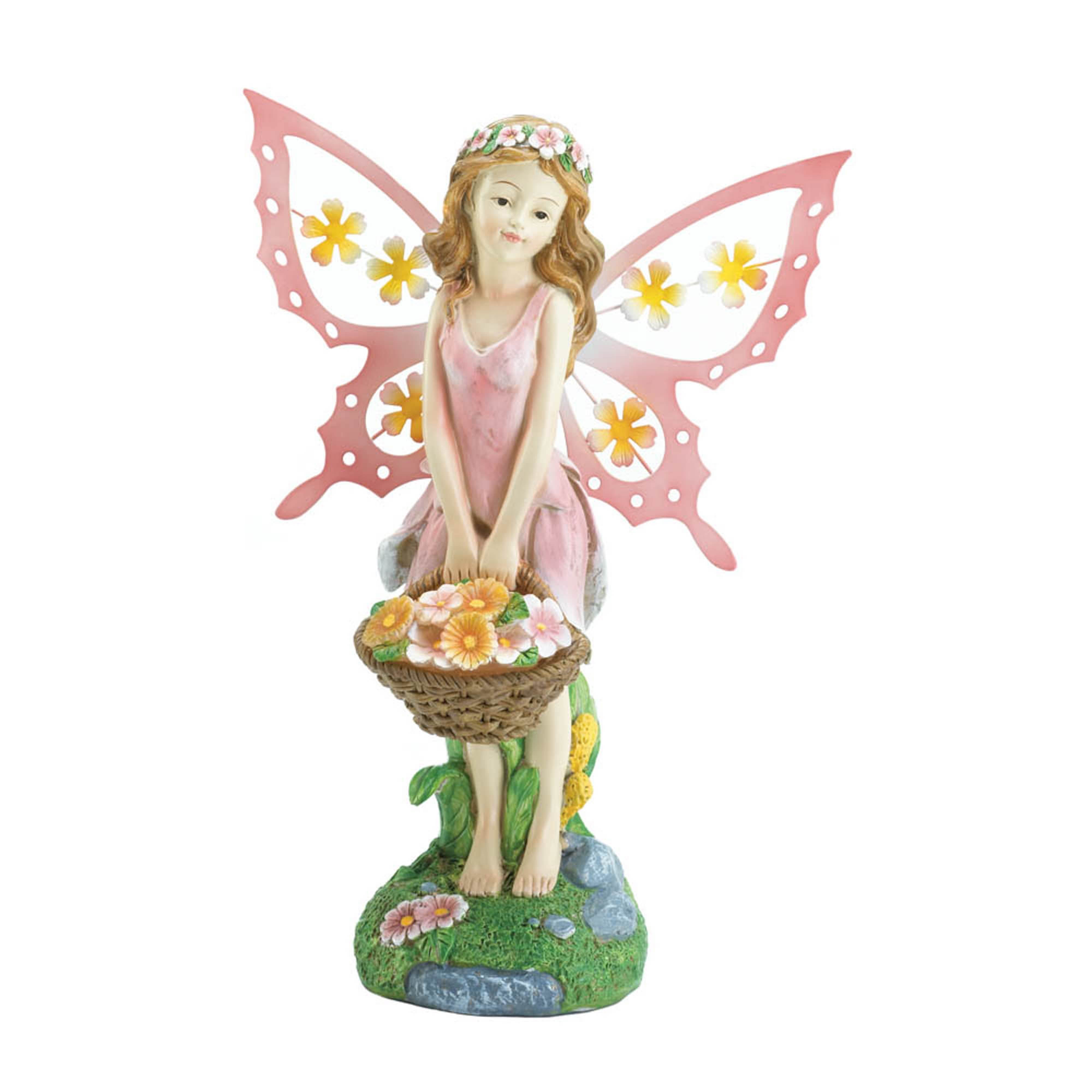 Pink Fairy Solar Garden Statue with Flower Basket