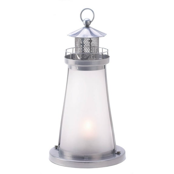 Zingz & Thingz 10" Silver and Clear Lighthouse Candle Lantern