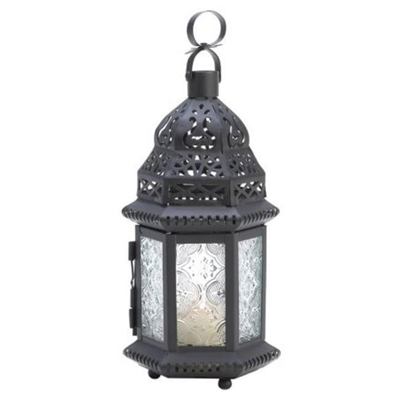 Black Hexagonal Moroccan Metal and Glass Candle Lantern