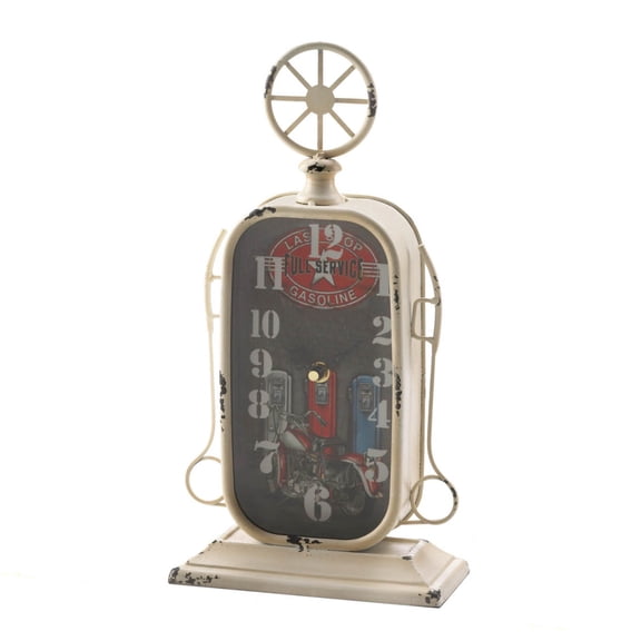 Zingz & Thingz 15.5" Gray and Red Rustic Finish Gas Station Desk Clock