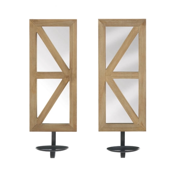 Zingz & Thingz 15.75" Brown and Black Mirrored Wood Candle Sconce Set