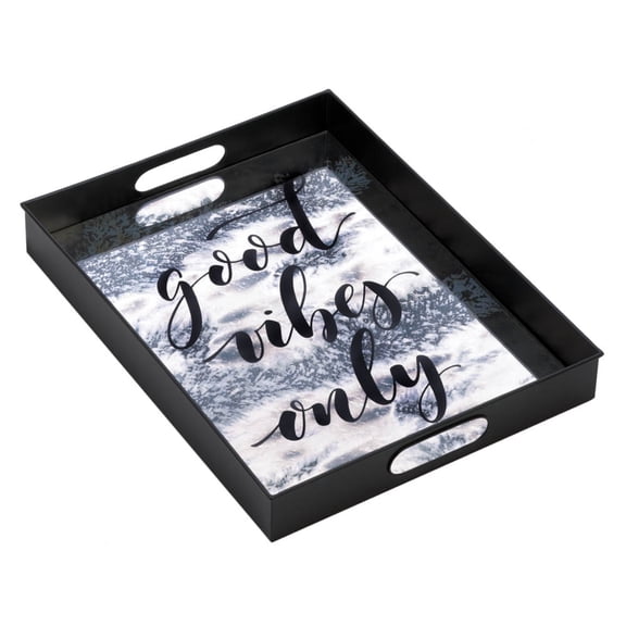 Zingz & Thingz 19.5" Black and Silver Nikki Chu South Beach "Good Vibes Only" Rectangular Mirror