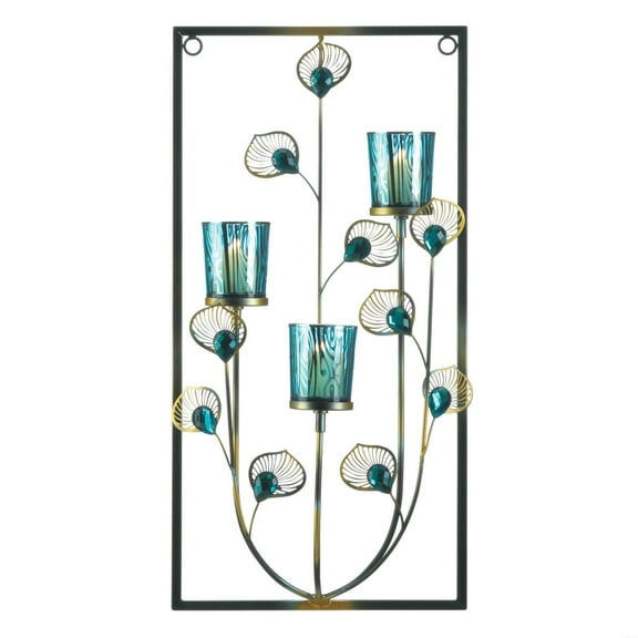 Zingz & Thingz 3 Candle 18.75" Peacock Glass Wall Sconce in Blue