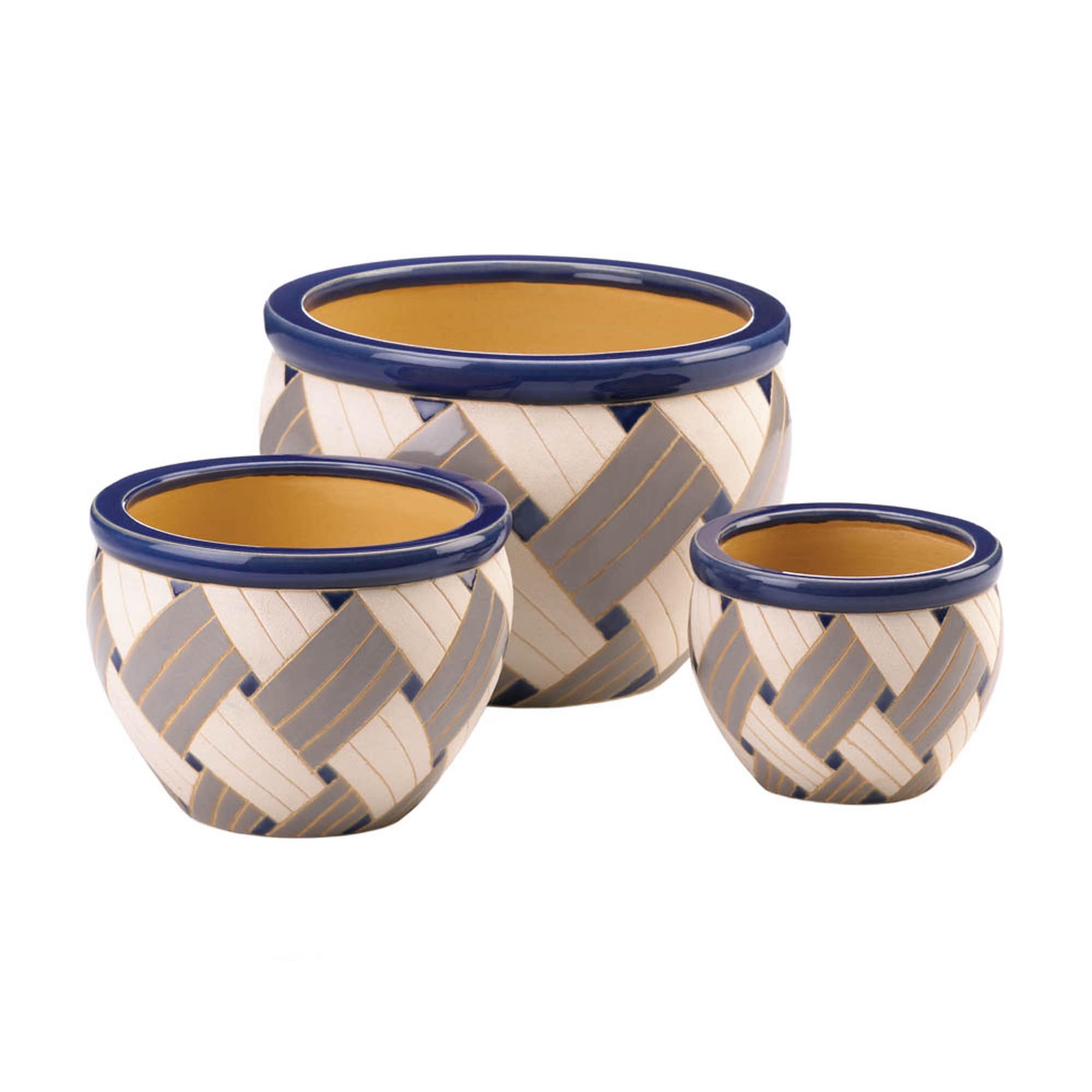 Geo Print Ceramic Planter Trio for Indoor & Outdoor Decor