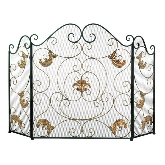 Zingz & Thingz 31" Black and Gold Fleur-De-Lis Fireplace Screen