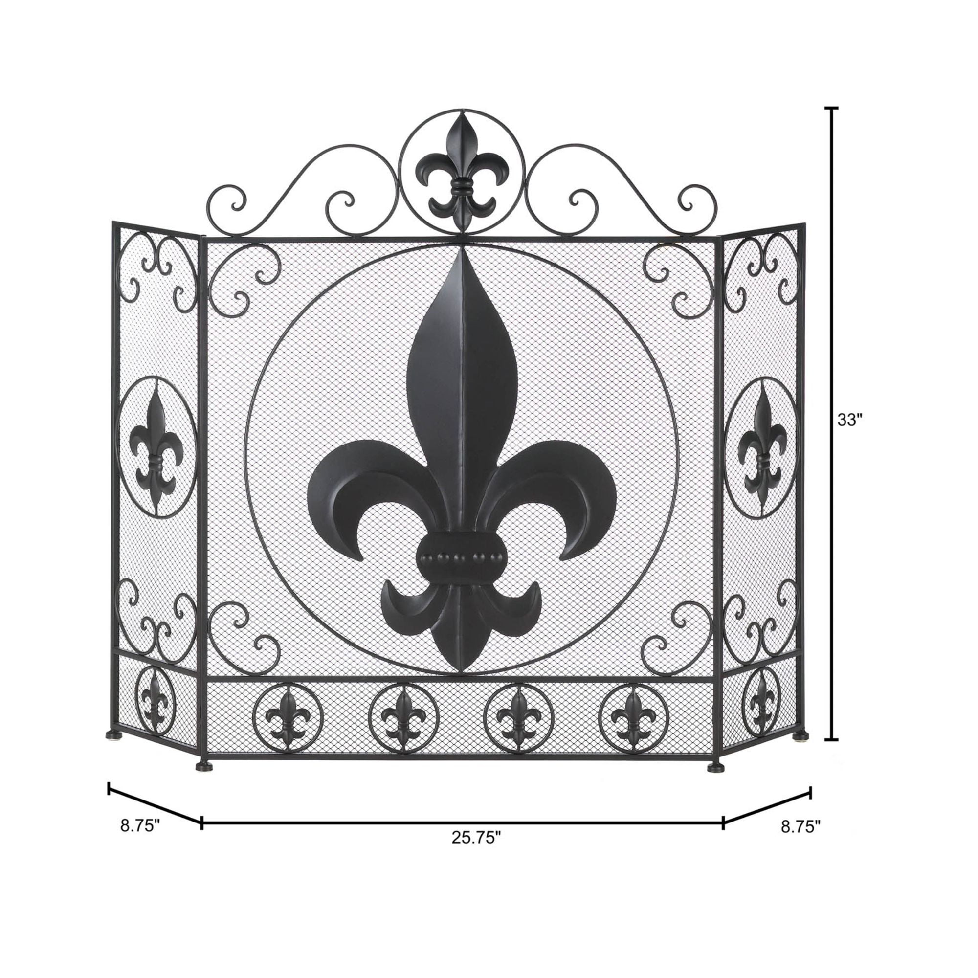 Zingz & Thingz 33" Black and Gray Fleur-De-Lis Fireplace Screen