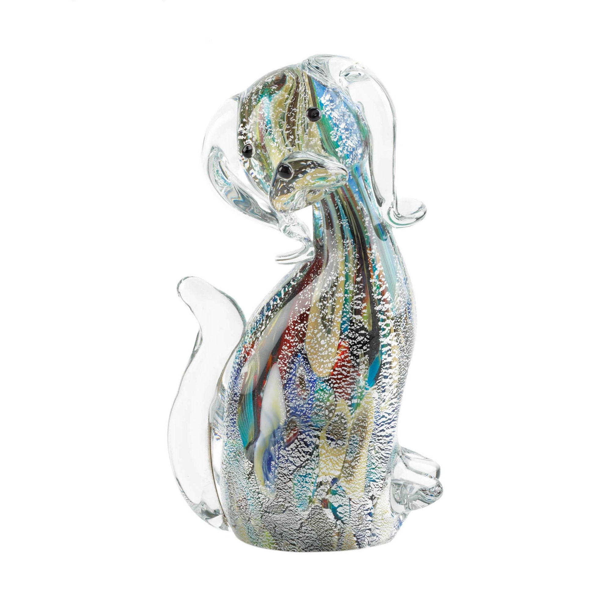 7.5" Clear and Multicolor Handcrafted Glass Dog Statue