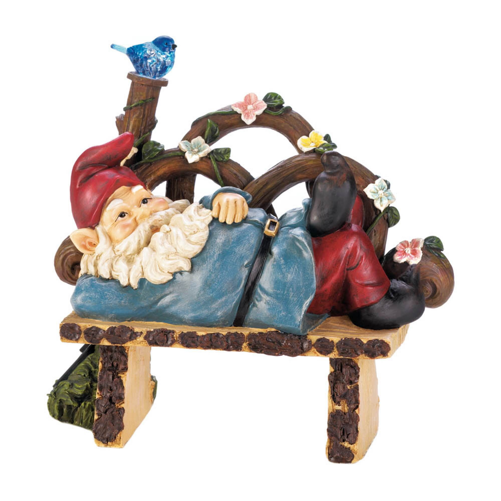 Polyresin Solar Gnome with Bluebird Light, 11.7"