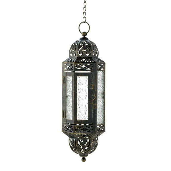Zingz & Thingz Antique Victorian Black Filigree Embellished Hanging Candle Lantern 13" Tall