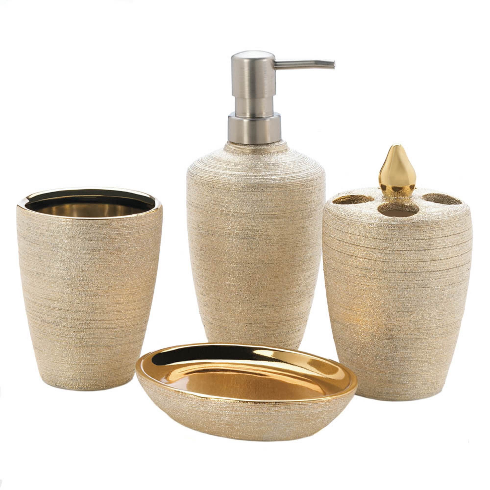 Golden Shimmer Ceramic 4-Piece Bathroom Accessory Set