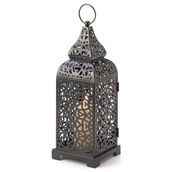 Zingz & Thingz Black Metal Moroccan Style Hanging Temple Tower Candle Lantern 13" Tall