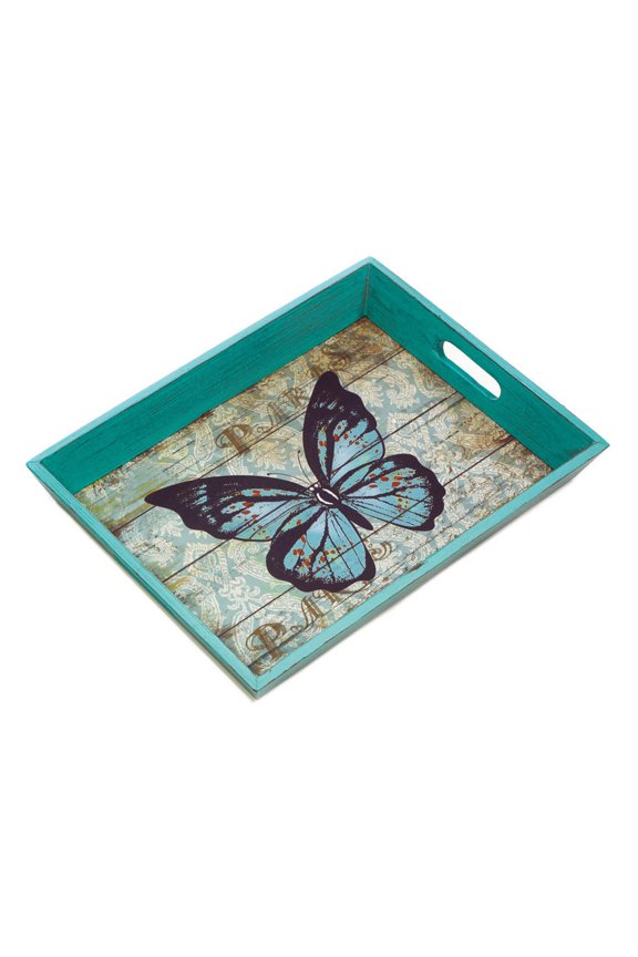 Butterfly Rectangular Serving Tray - 16" - Blue and Beige