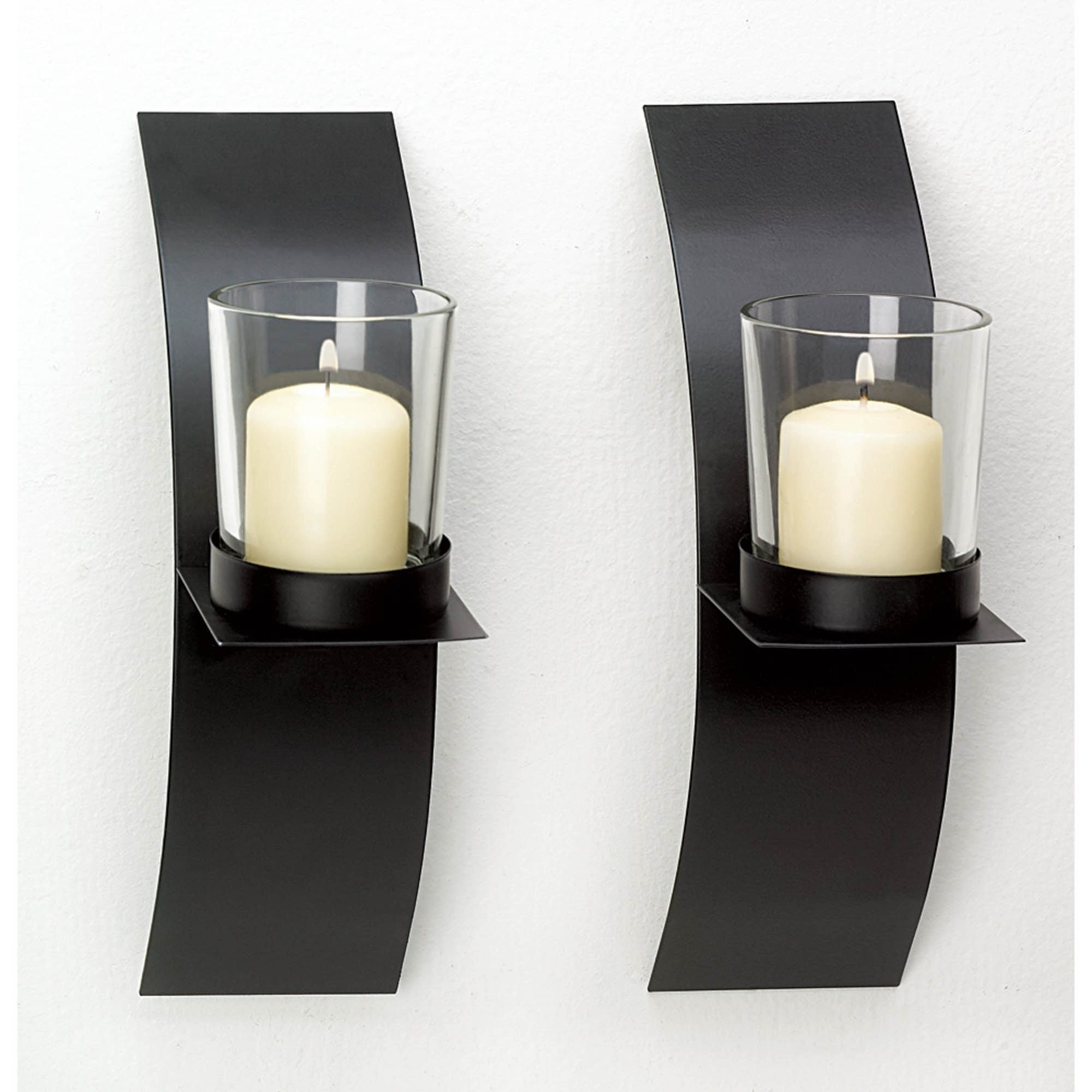 Modern Black Metal and Glass Wall Sconce Set