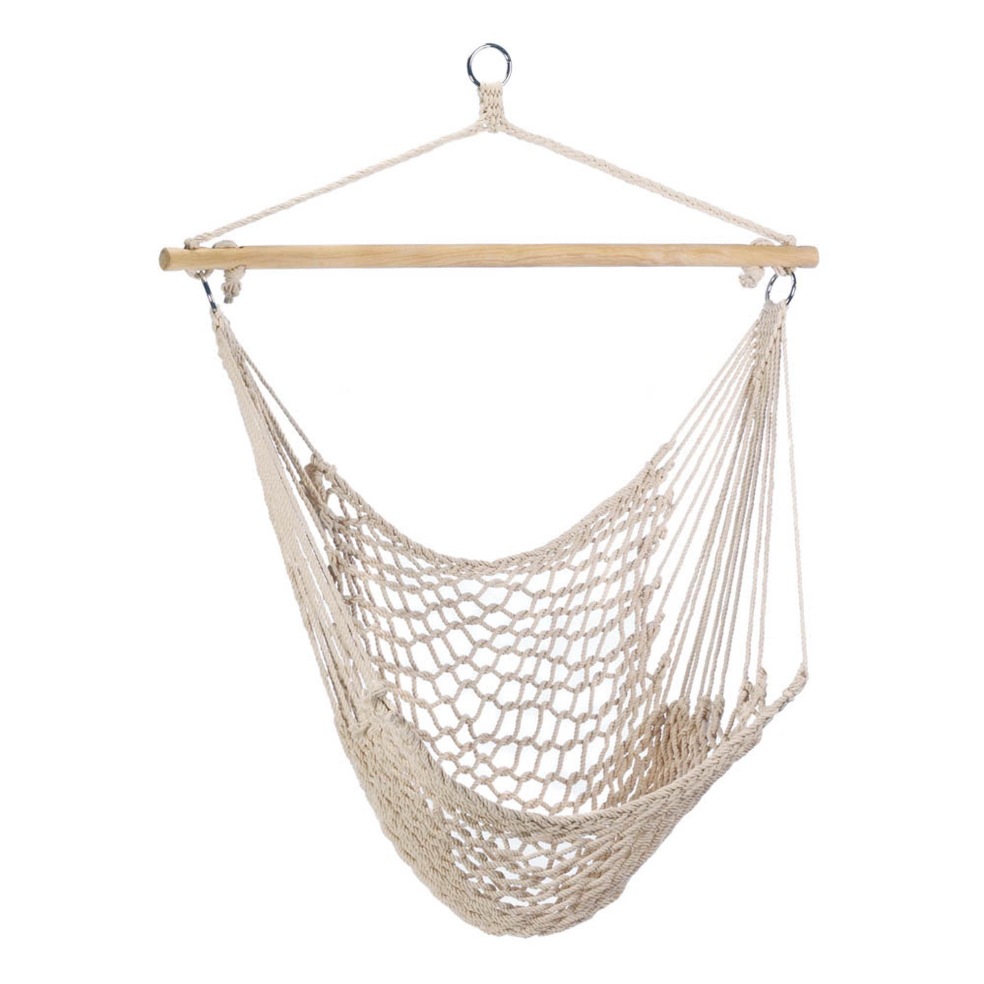 Beige Cotton and Wood Hanging Hammock Chair