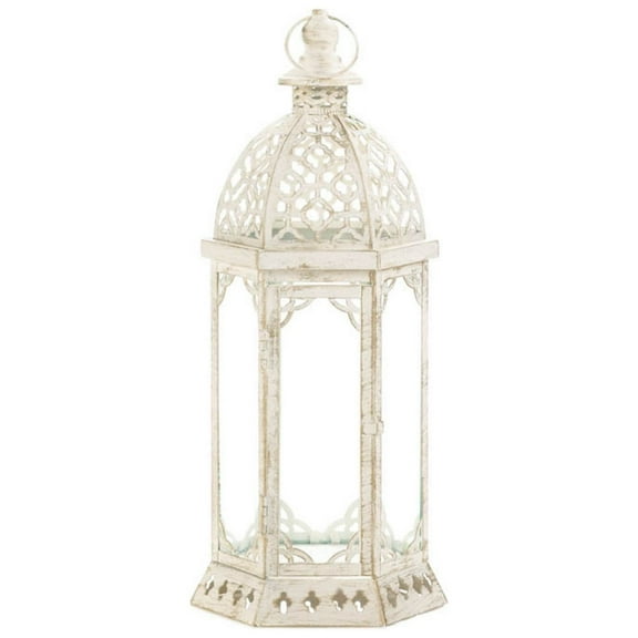Zingz & Thingz Distressed Vintage Style Small Candle Lantern - 15.75" - White