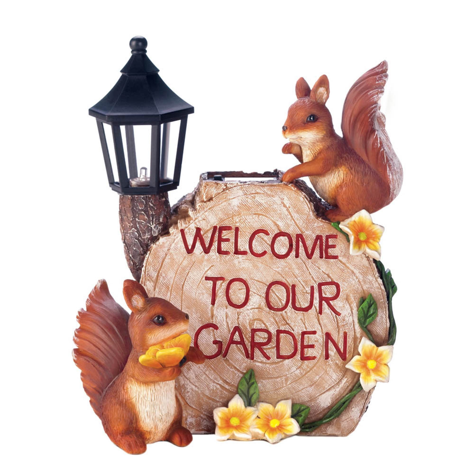 Brown Resin Sliced Log Garden Statue with Solar Lantern