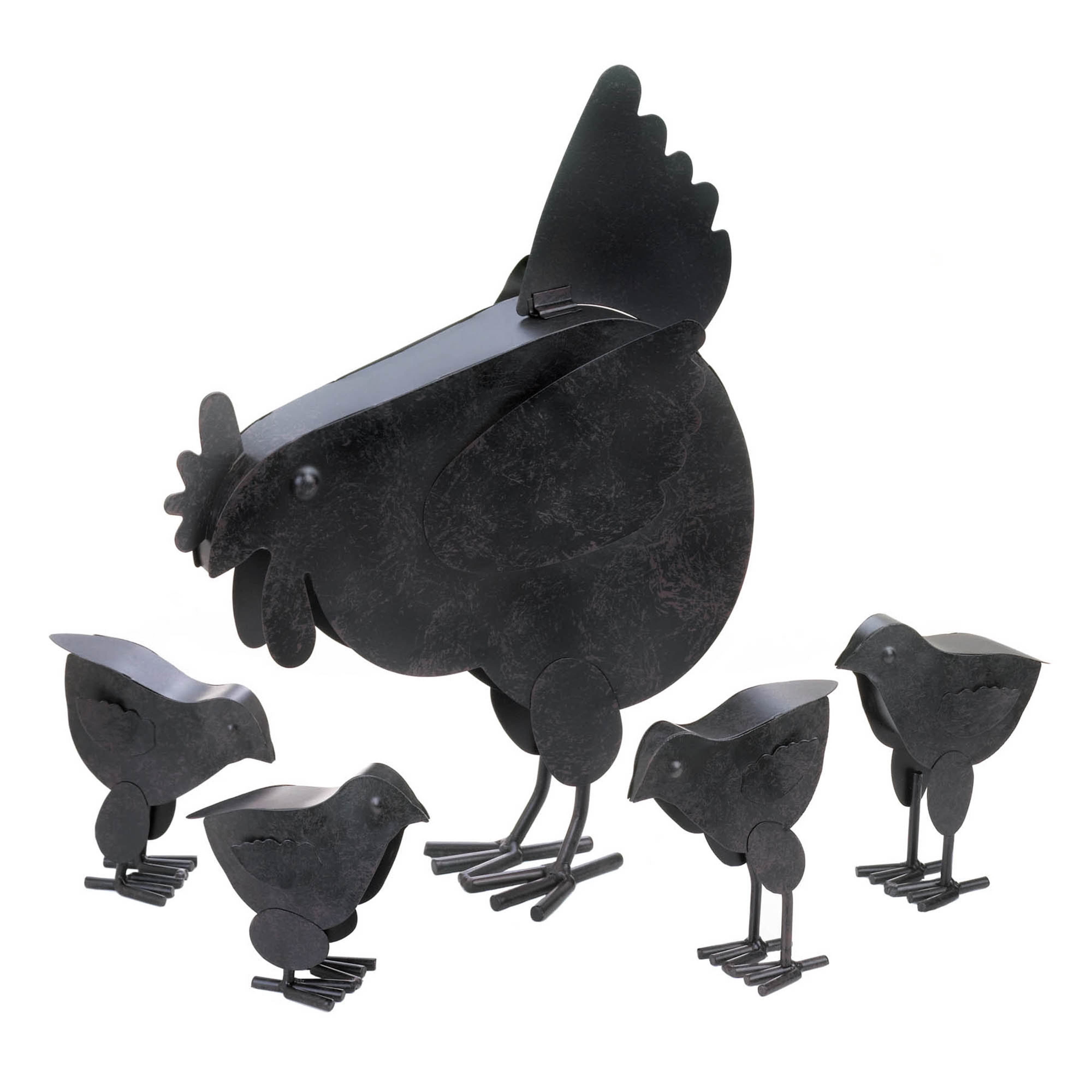 Black Metal Hen with Chicks Garden Sculpture