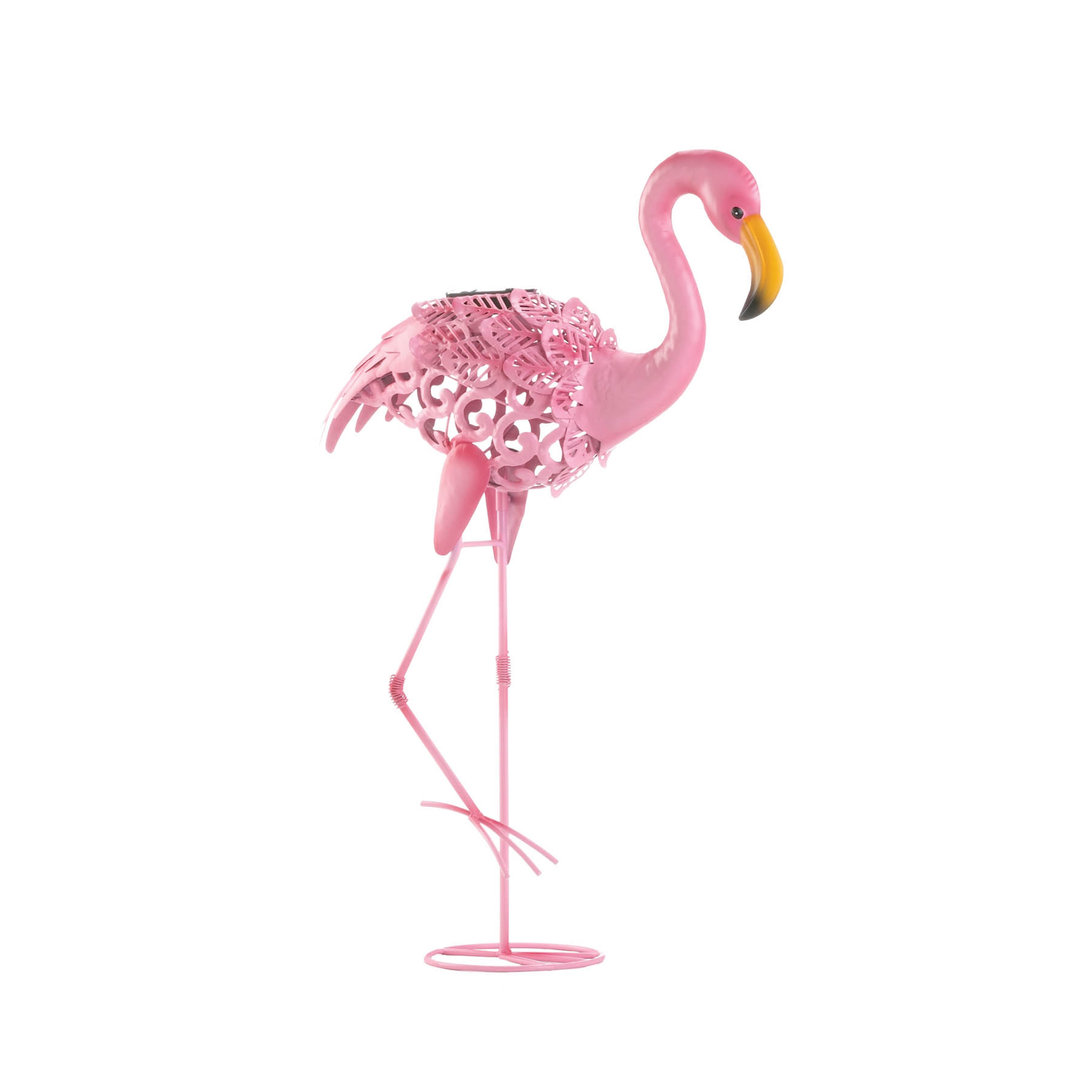 Pink Iron Solar Flamingo Garden Statue with Light