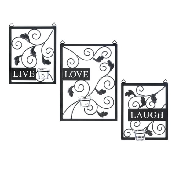 Zingz & Thingz "Live Love Laugh" Candle Holder Wall Decorations - 14.5" - Black - Set of 3
