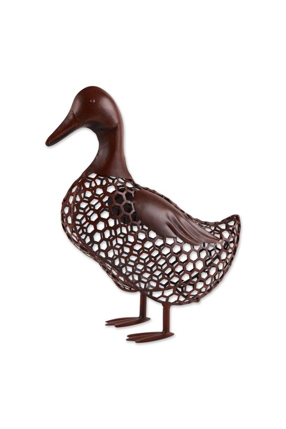 Metal Duck Outdoor Garden Statue - 14.5" - Brown