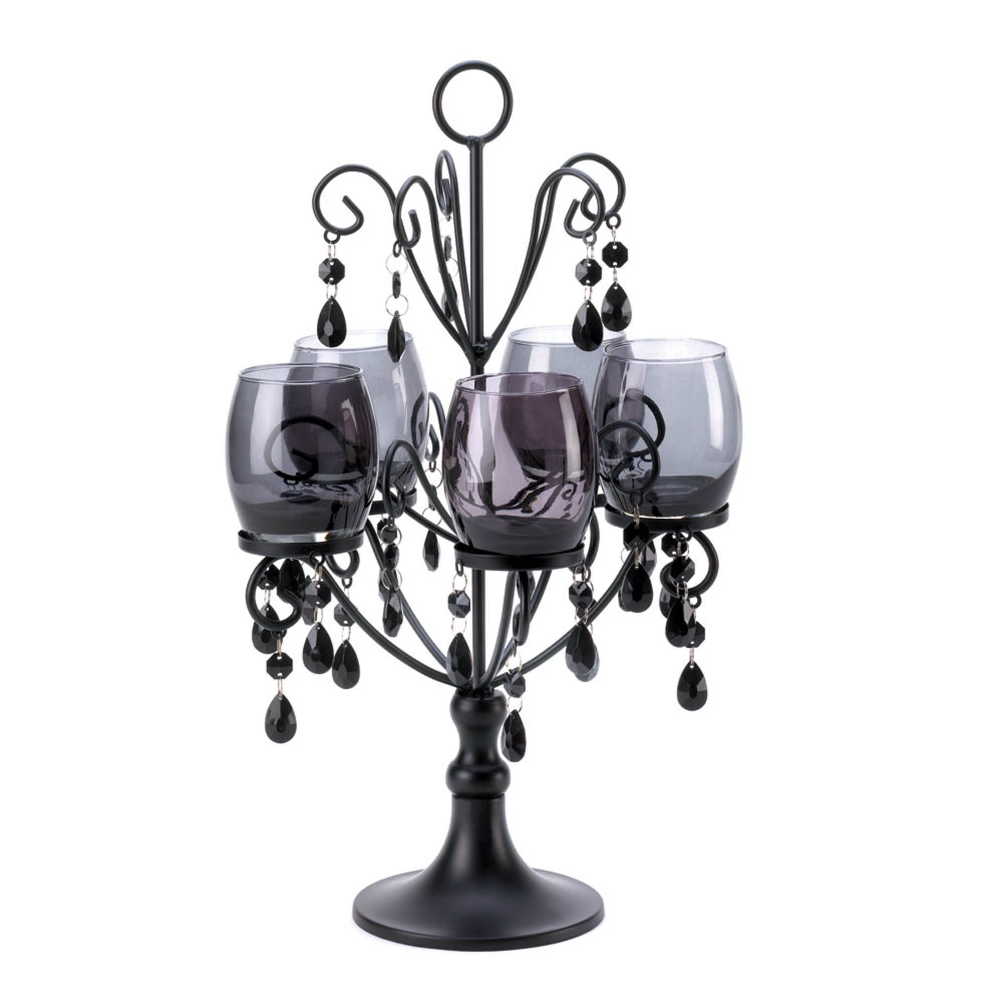 Midnight Black Glass and Iron Tabletop Candelabra