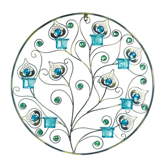 Zingz & Thingz Peacock Plumes Circular Candle Wall Sconce 23" Tall