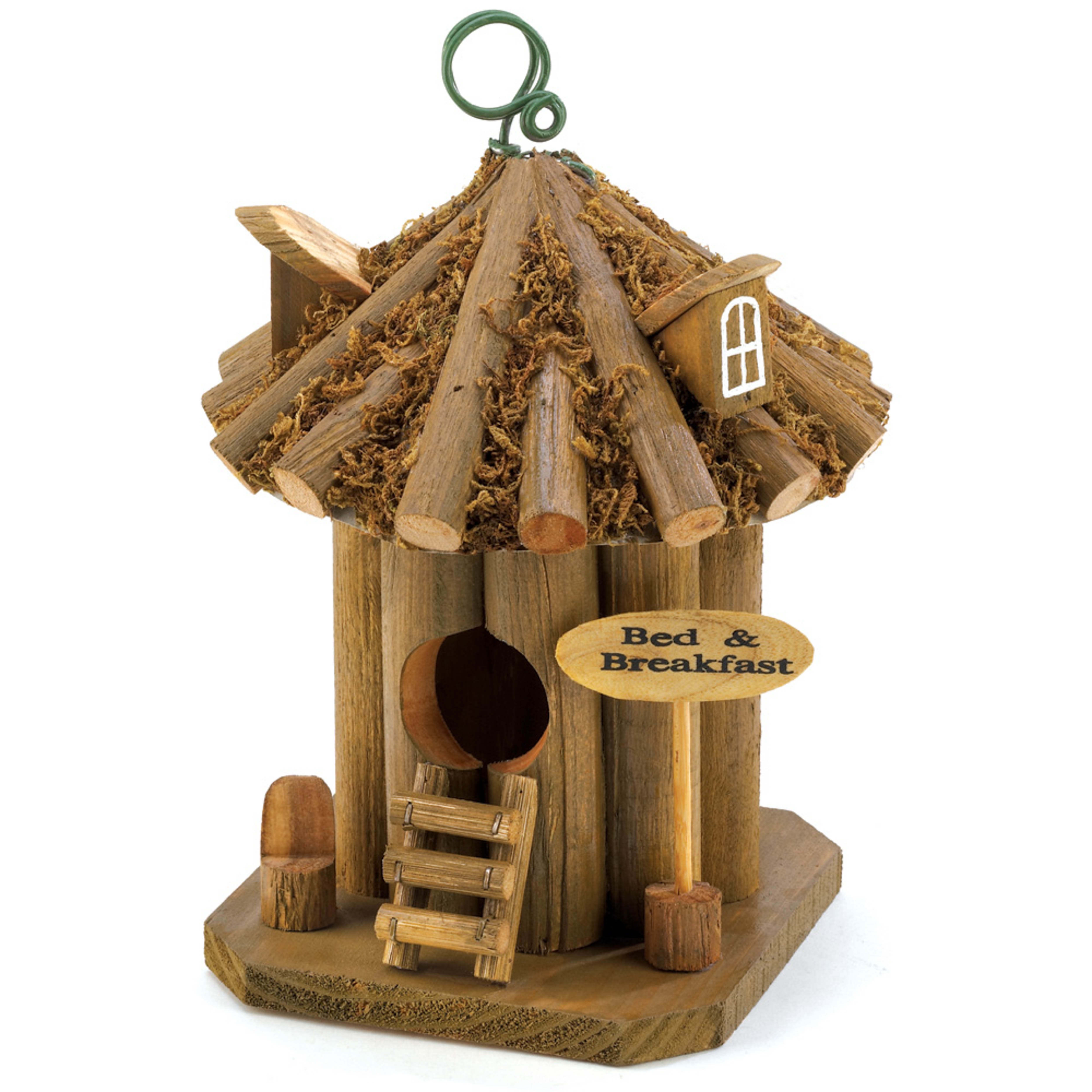 Rustic Brown Wooden Bed and Breakfast Birdhouse, 5x5x9"