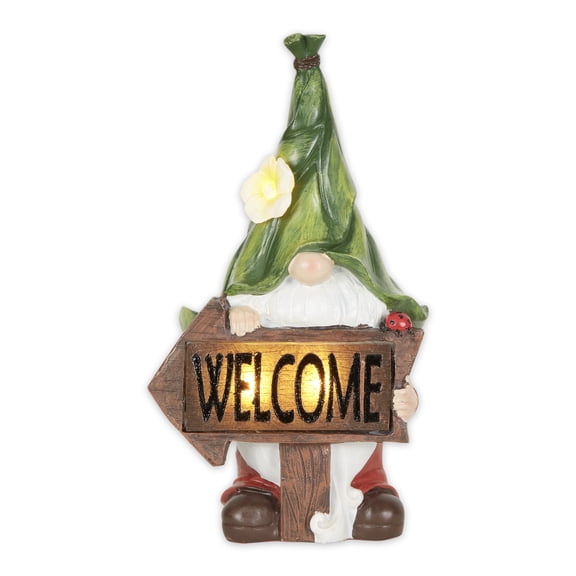 Zingz & Thingz Solar Powered "Welcome" Gnome Outdoor Garden Statue - 13"