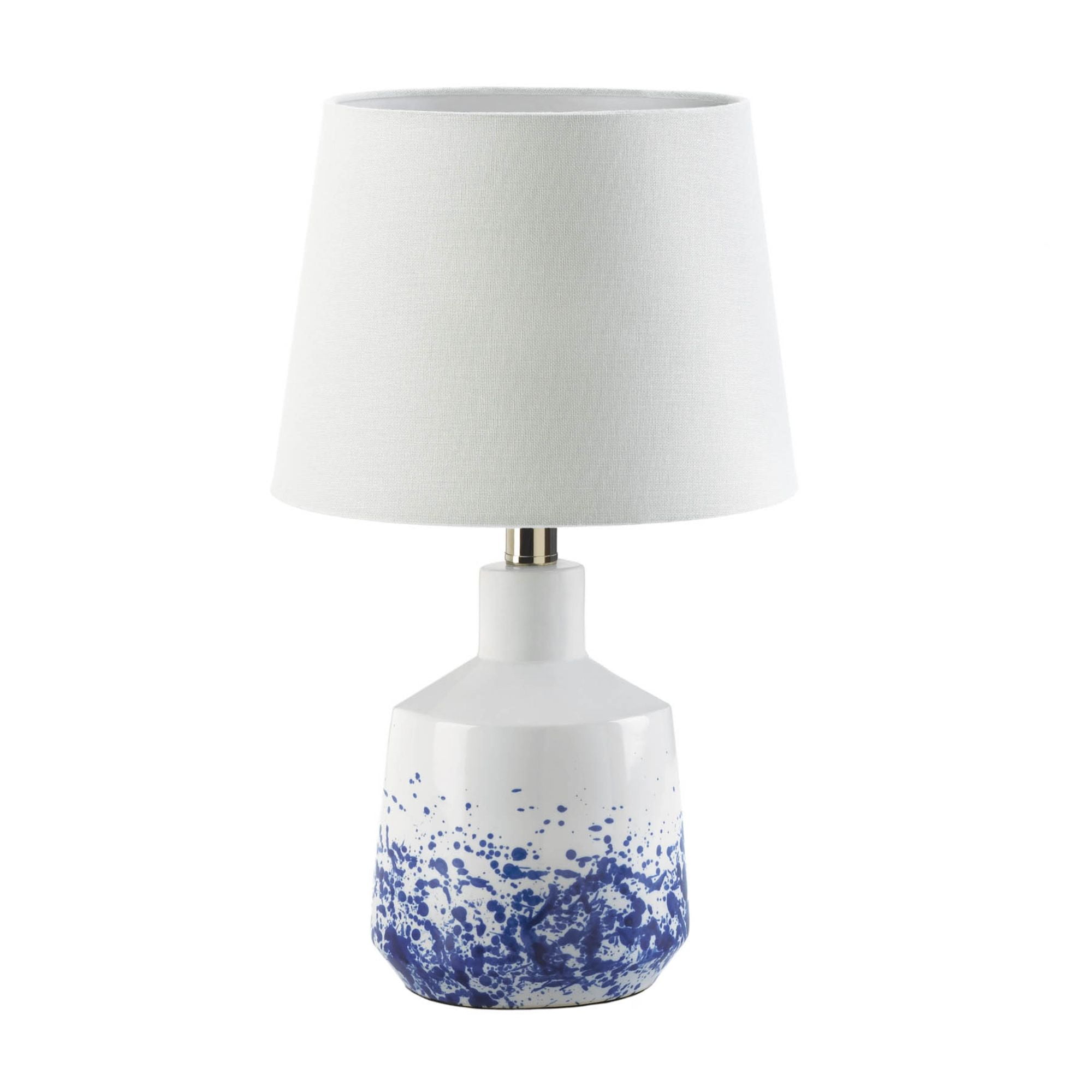 White and Blue Porcelain Table Lamp with Linen Shade